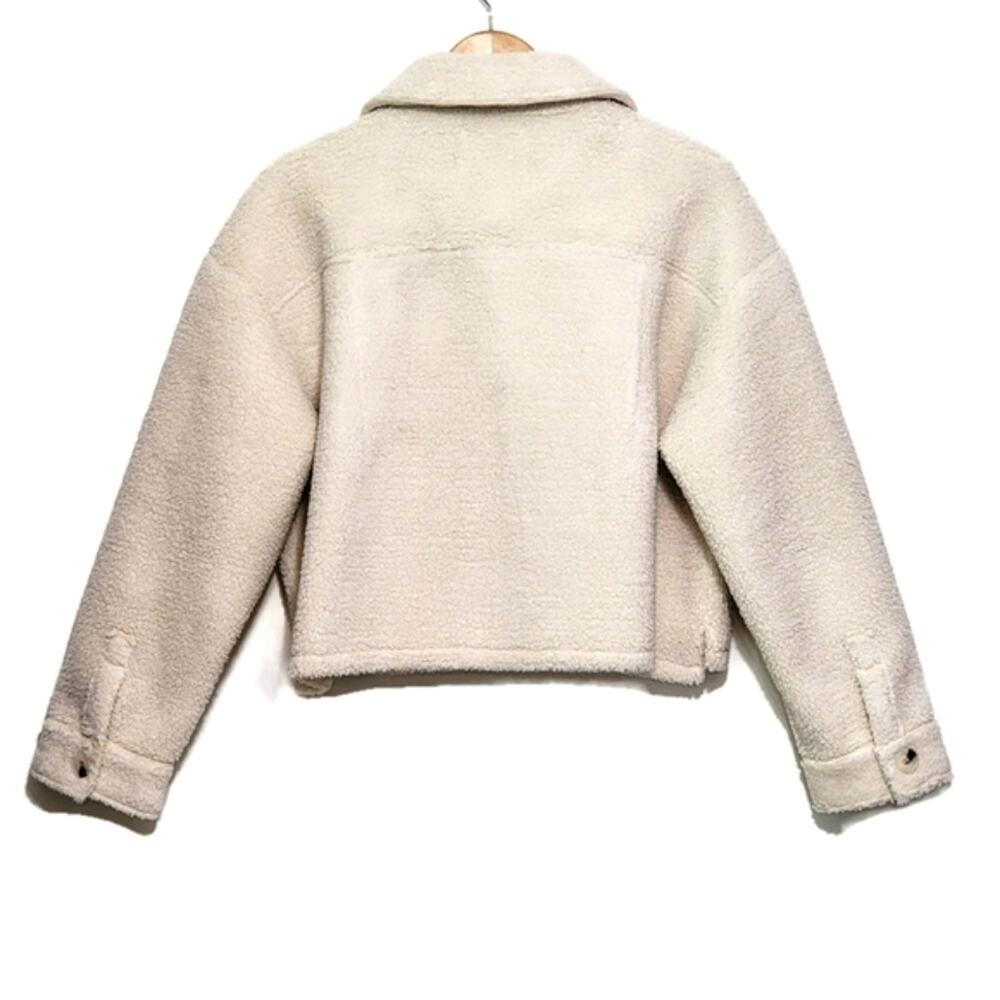 Elodie Sherpa Teddy Button-Down Crop Coat Jacket Ivory Cream Chic Cozy L - Picture 7 of 11